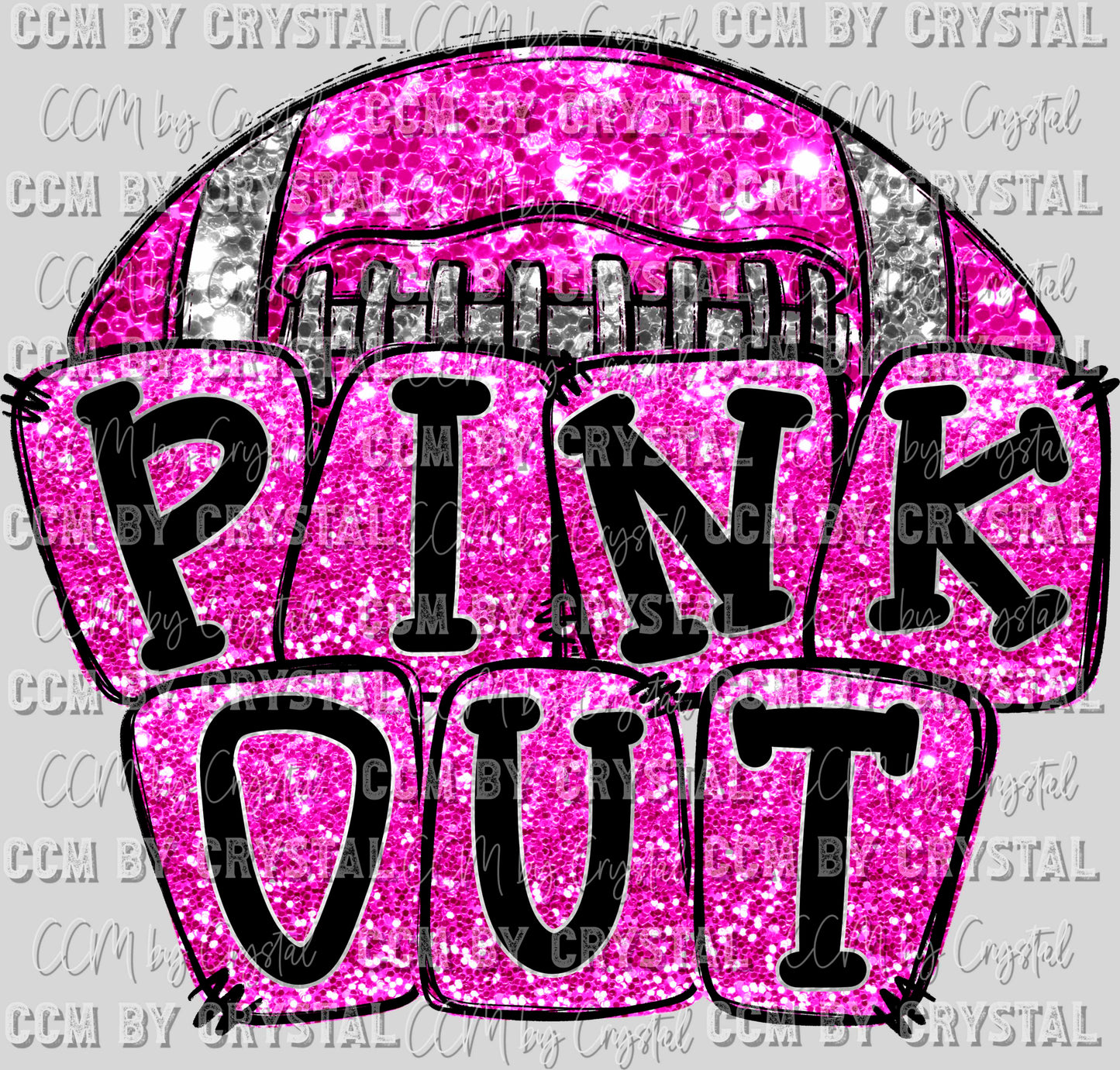 Pink Out Glitter Football Ready to Press Transfer