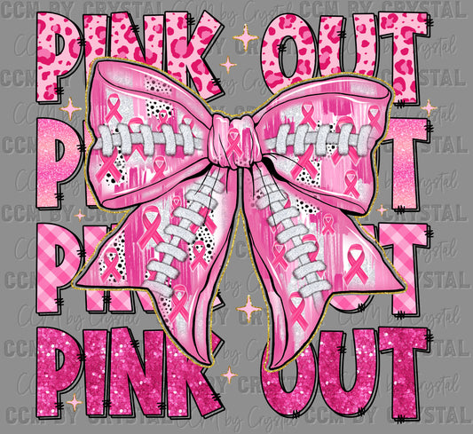 Pink Out Breast Cancer Awareness Bow Ready to Press Transfer DTF Transfer Sublimation Transfer