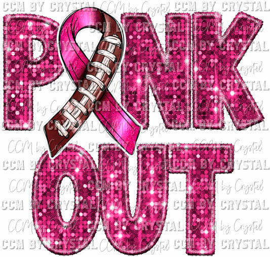 Pink Out Faux Sequin Football Mascot Breast Cancer Awareness Ready to Press Transfer