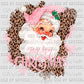 Merry Christmas Retro Santa Pink Hat Leopard Background Christmas Ready to Press Transfer