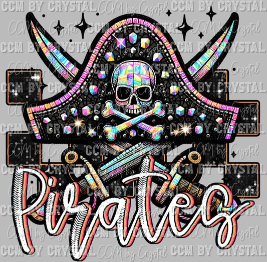 Pirates Mascot Faux Rhinestones Effect Ready to Press Transfer DTF Transfer Sublimation Transfer