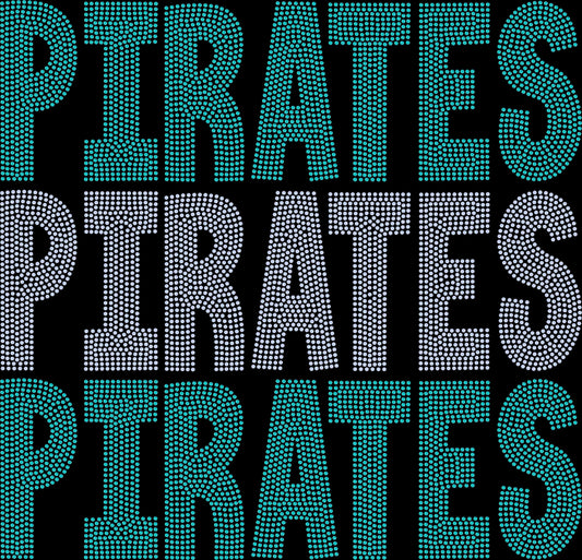 Pirates Stacked 11" 2-Color Ready to Press Spangle Transfer Bling Transfer Sparkle Transfer