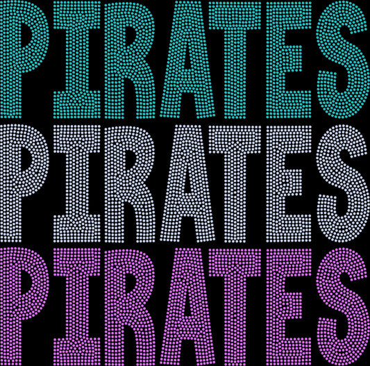 Pirates Stacked 11" 3-Color Ready to Press Spangle Transfer Bling Transfer Sparkle Transfer