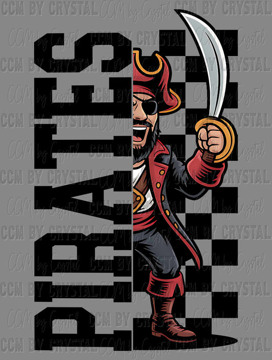 Pirates Checkered Sports Mascot Ready to Press Transfer DTF Transfer Sublimation Transfer