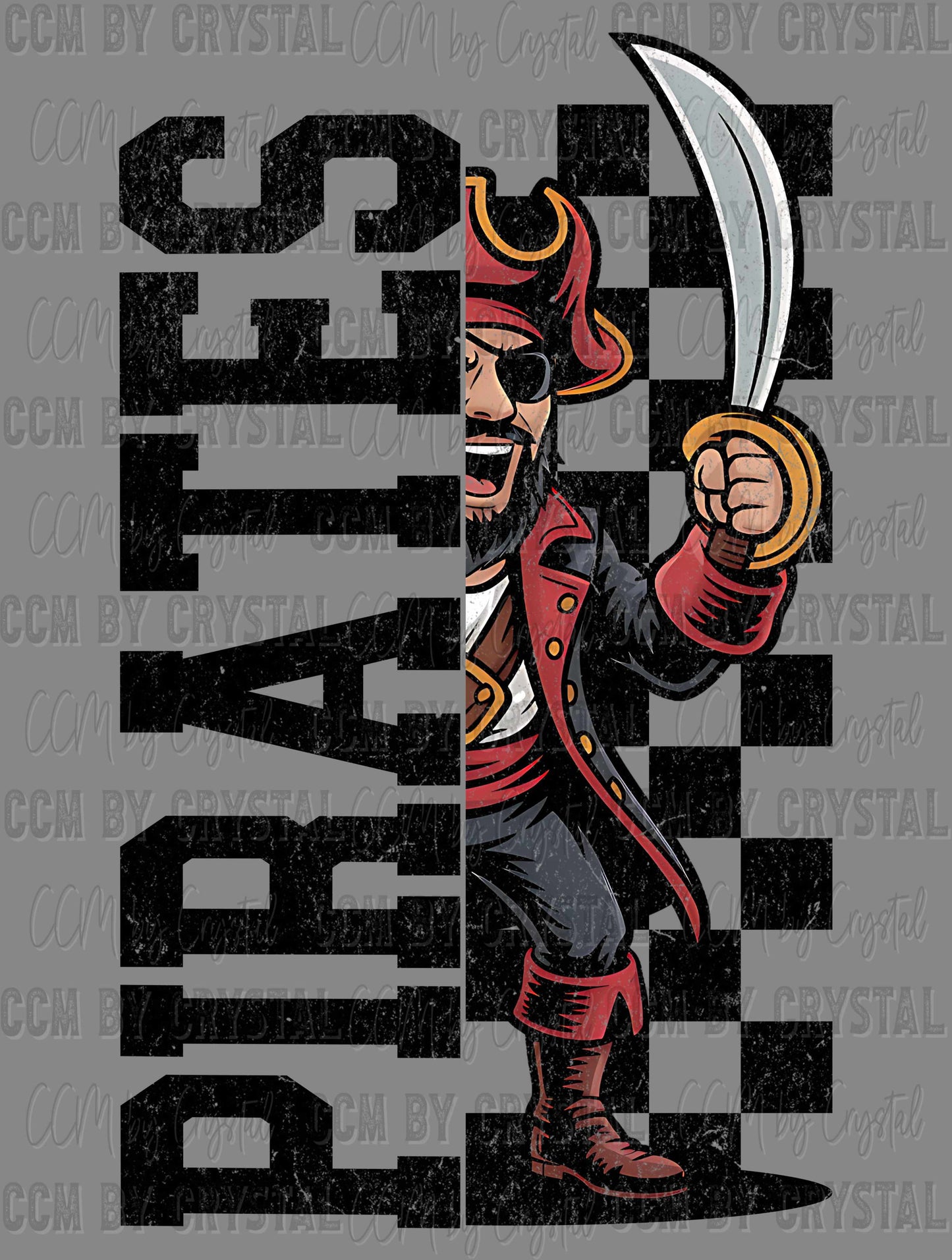 Pirates Grunge Checkered Sports Mascot Ready to Press Transfer DTF Transfer Sublimation Transfer