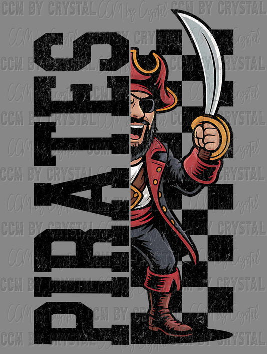 Pirates Grunge Checkered Sports Mascot Ready to Press Transfer DTF Transfer Sublimation Transfer