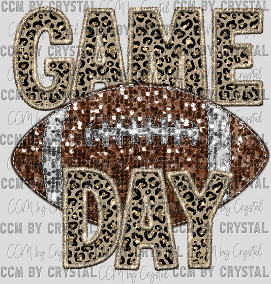 Football Game Day Faux Glitter Faux Embroidery Ready to Press Transfer