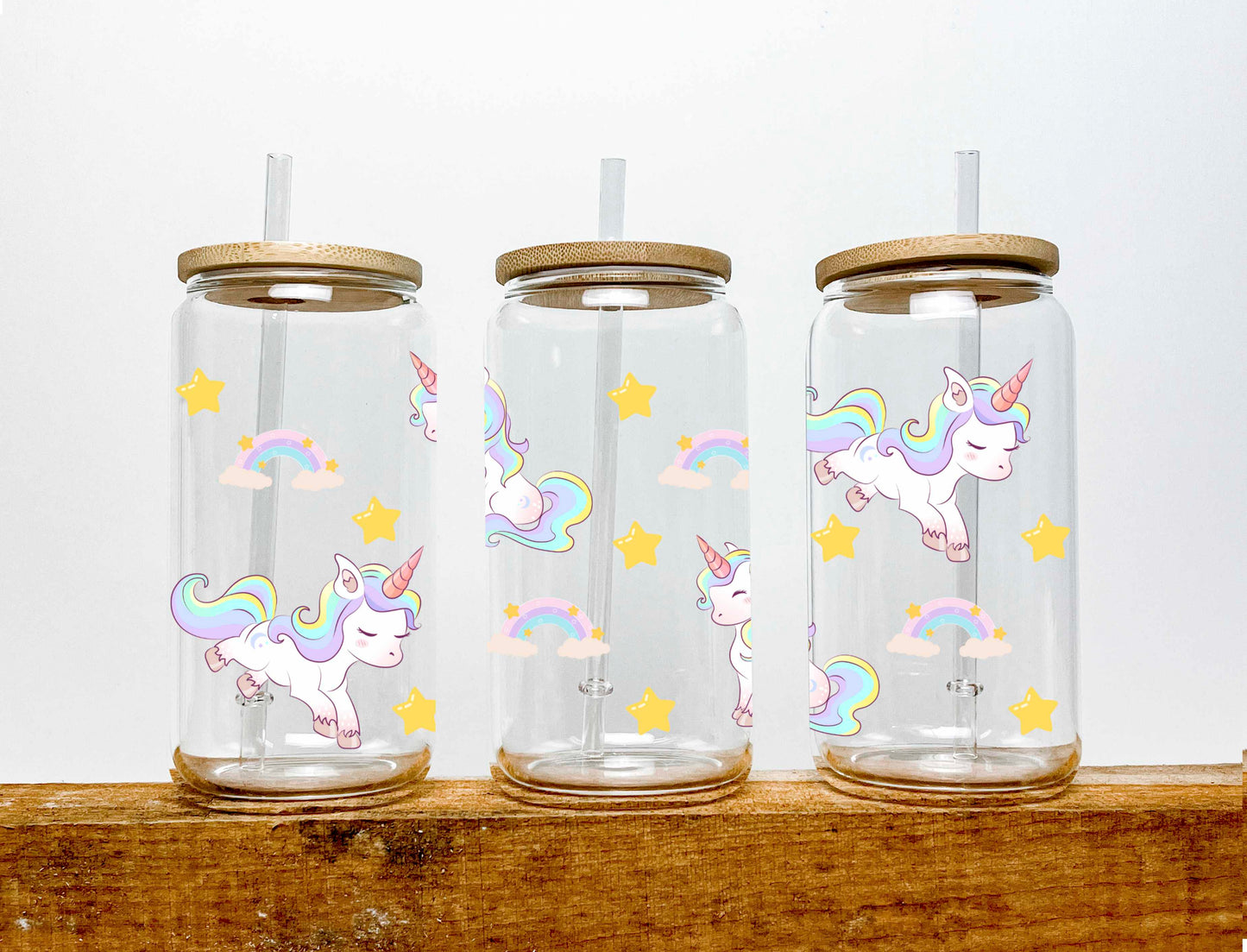 Unicorns UV DTF Transfer 16oz Libby Glass Can Wrap Ready to Apply