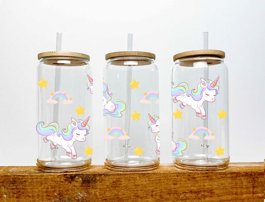 Unicorns UV DTF Transfer 16oz Libby Glass Can Wrap Ready to Apply