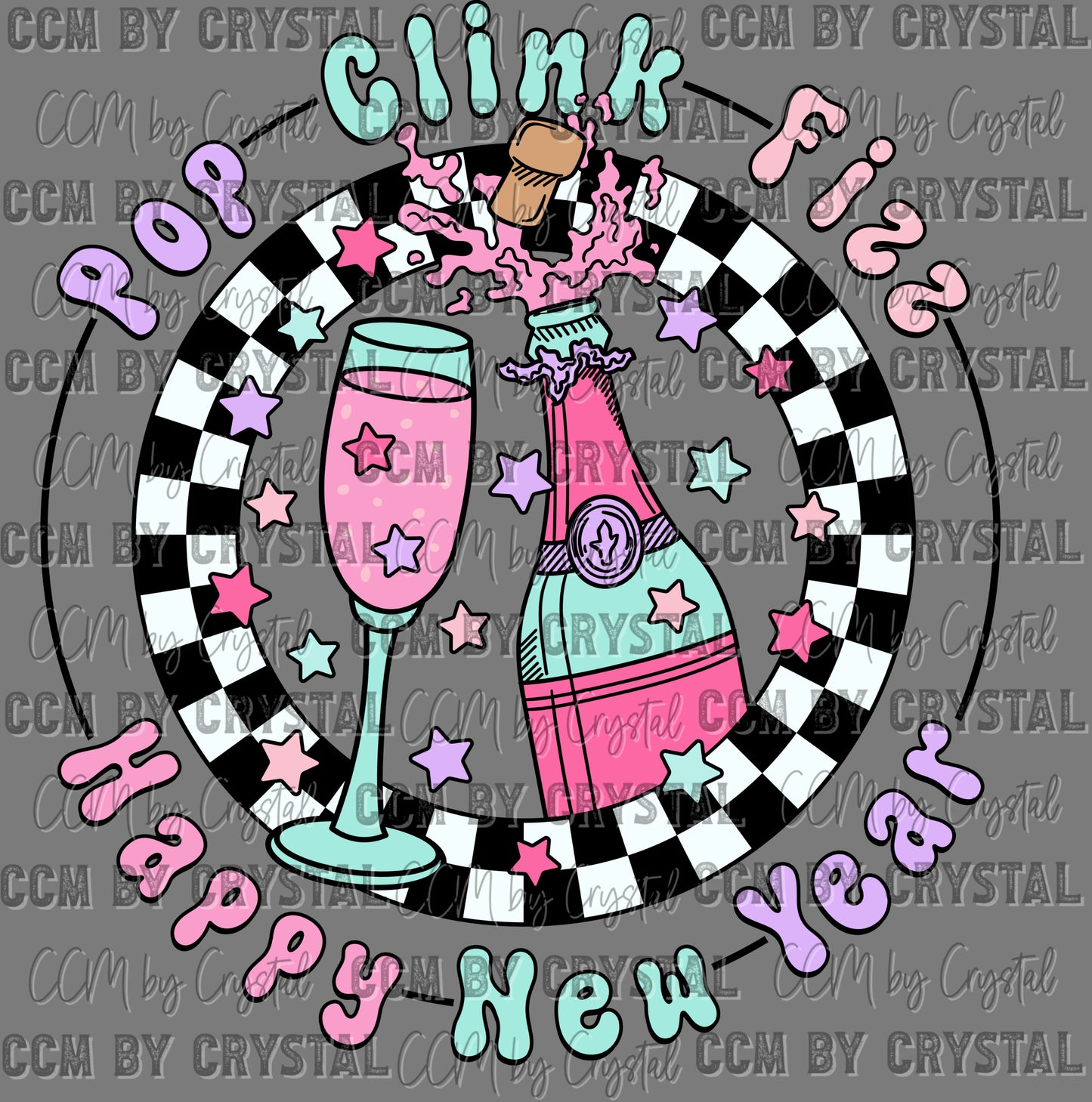 Happy New Year Pop Clink Fizz Ready to Press Transfer DTF Transfer Sublimation Transfer