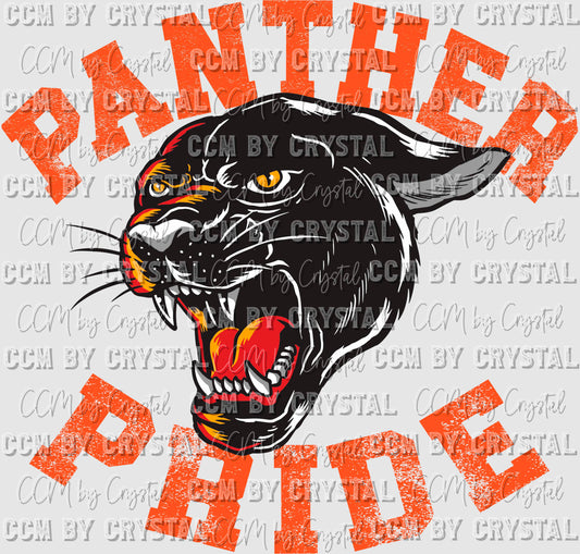 Panther Pride Orange Letters Mascot Ready to Press Transfer
