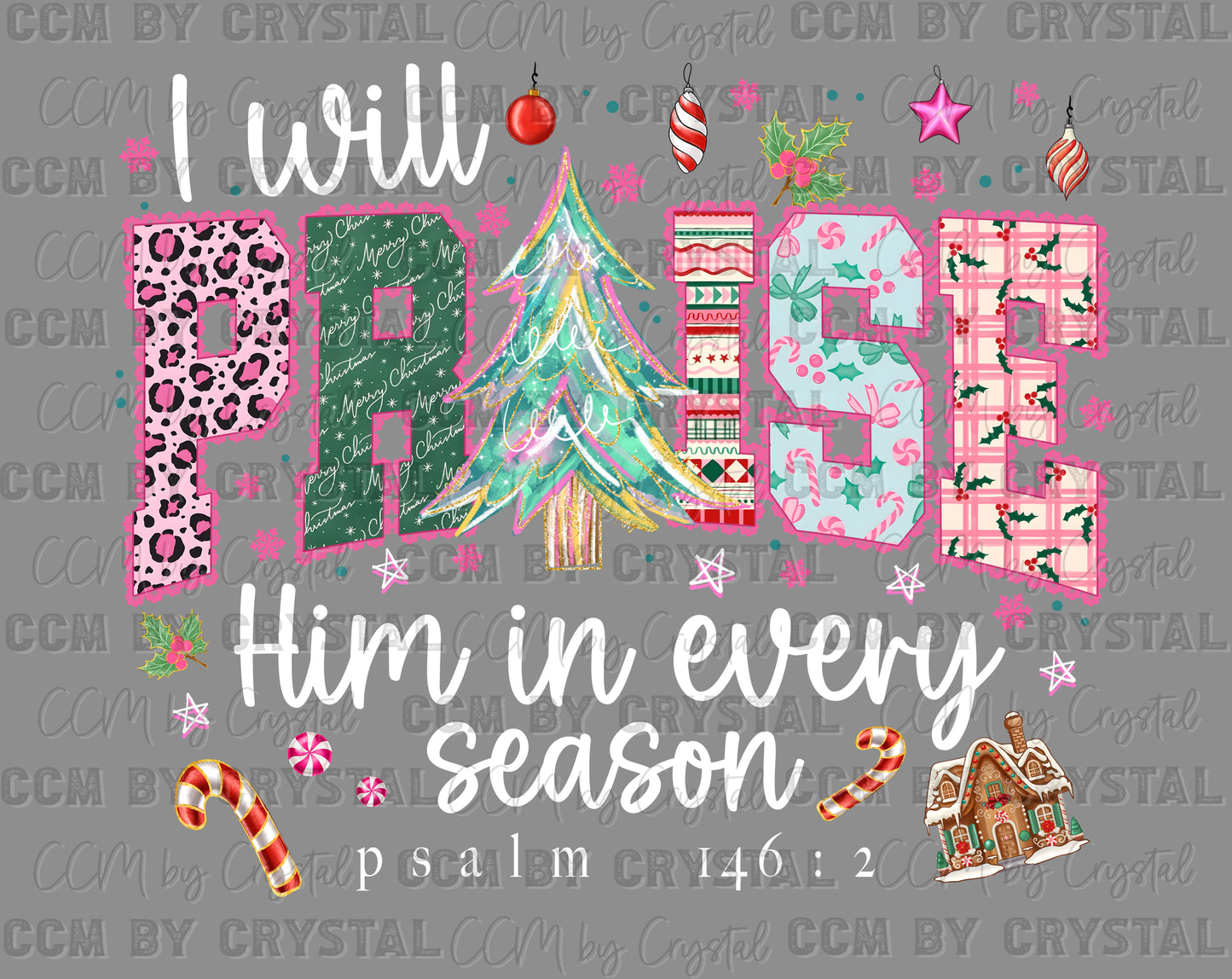 I Will Praise Him in Every Season Girly Christmas Books Ready to Press Instant Peel DTF Transfers
