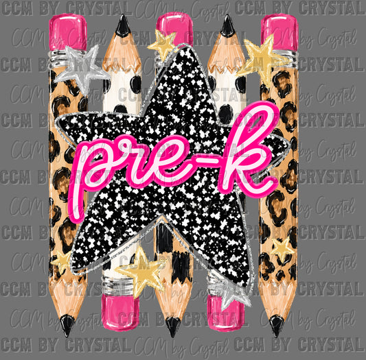 Pre-K Grade Leopard Pencils Back to School Ready to Press Transfer Direct to Film DTF Transfers