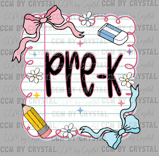 Pre-K Back to School Ready to Press Transfer DTF Transfer Sublimation Transfer