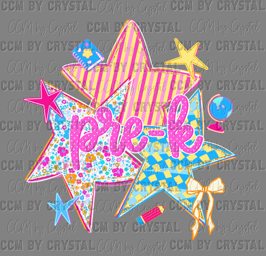 Pre-K Girly Stars Back to School Ready to Press DTF Transfers Sublimation Transfers