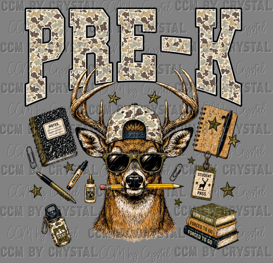 Pre-K Camo Deer Back to School Ready to Press DTF Transfers Sublimation Transfers