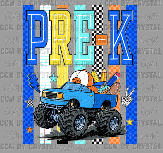 Pre-K Monster Truck Back to School Ready to Press Transfer Direct to Film DTF Transfers