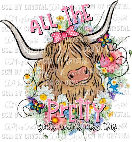 Pretty Girls Highland Cow Ready to Press Transfer