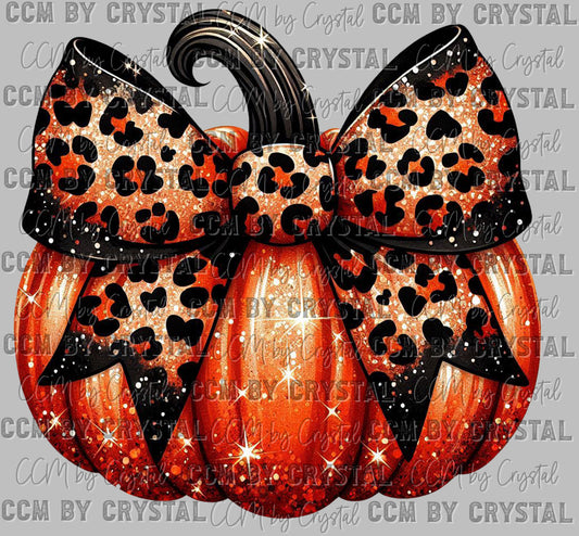Halloween Leopard Bow Pumpkin Faux Glitter Ready to Press Transfer DTF Transfer Sublimation Transfer