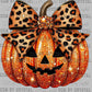 Halloween Leopard Bow Pumpkin Faux Glitter Ready to Press Transfer DTF Transfer Sublimation Transfer
