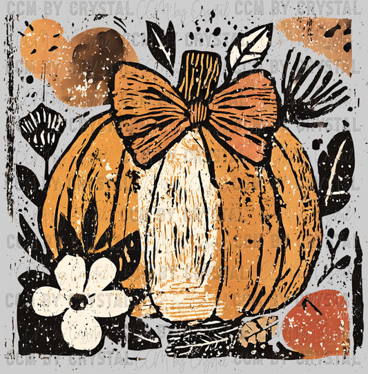 Pumpkin Flower Bow Fall Autumn Ready to Press Transfer DTF Transfer Sublimation Transfer