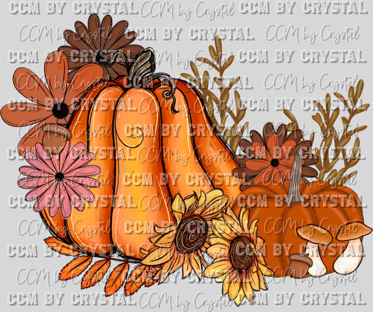 Pumpkins Floral Thanksgiving Fall Ready to Press Transfer