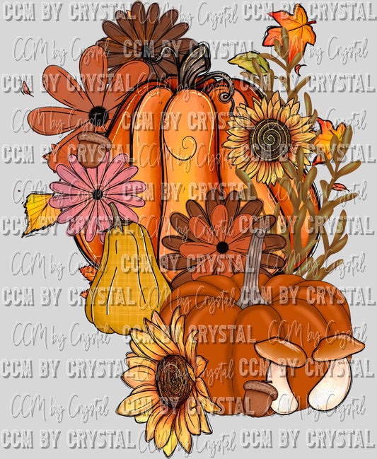 Pumpkins Floral Thanksgiving Fall Ready to Press Transfer