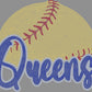 Queens Softball Approximately 11" wide Spangle Transfer