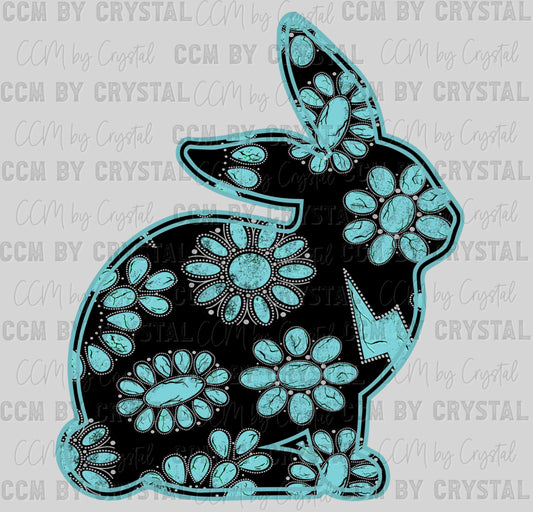 Teal Gem Rabbit Western Rodeo Ready to Press Instant Peel DTF Transfers Sublimation Transfers