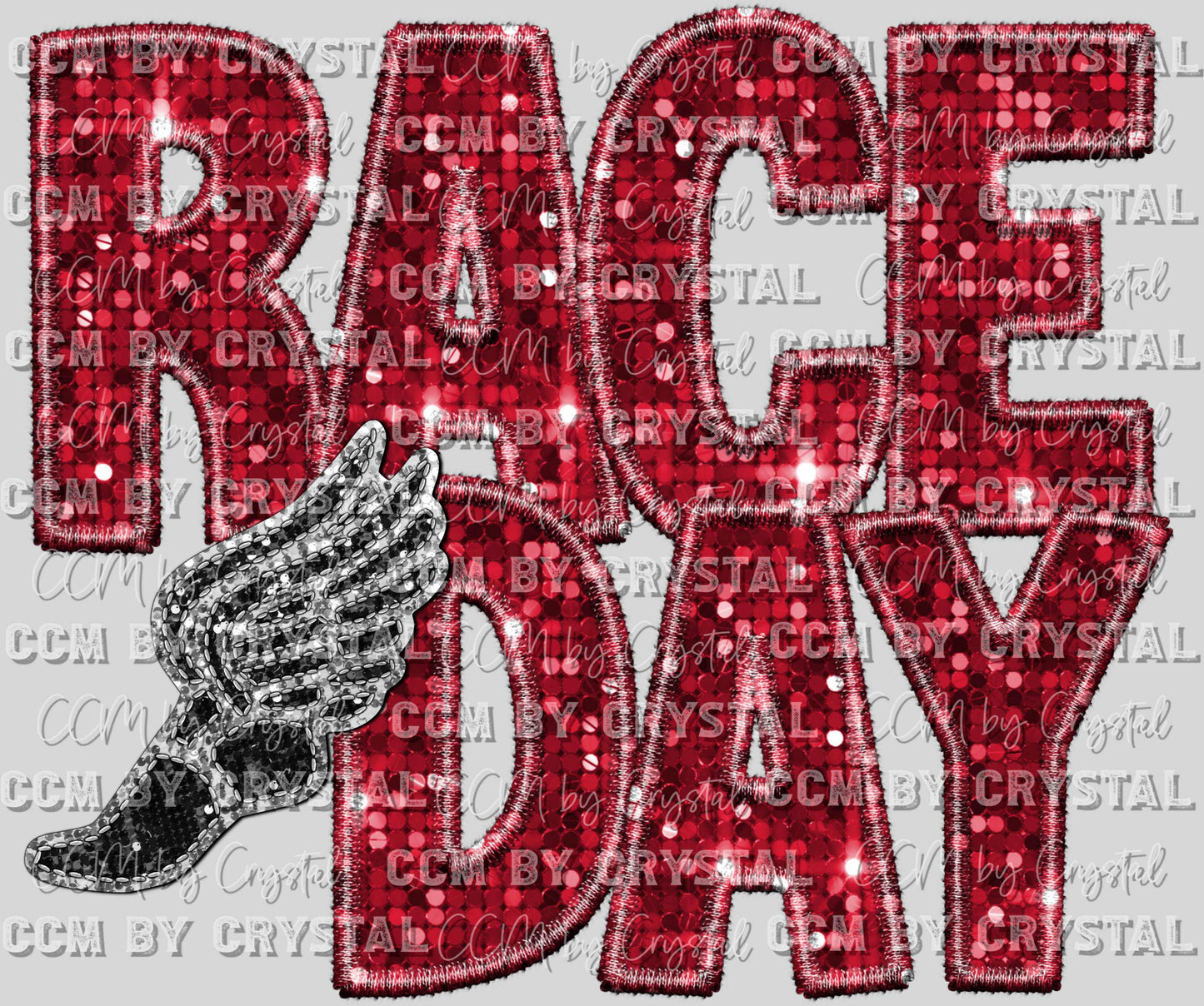 Race Day Track and Field Faux Sequins Faux Embroidery Blue Gold Ready to Press Transfer