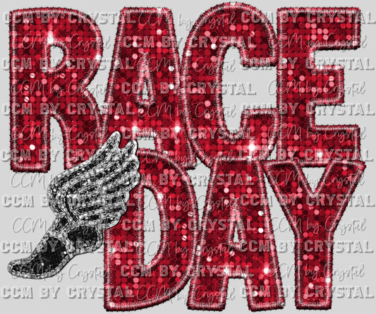 Race Day Track and Field Faux Sequins Faux Embroidery Blue Gold Ready to Press Transfer