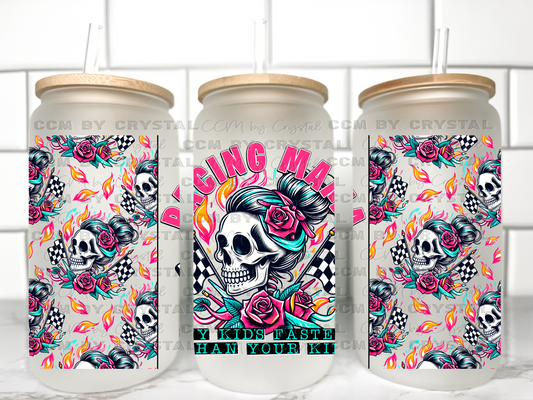 Racing Mama UV Transfer 16oz Libby Glass Can Wrap Ready to Apply
