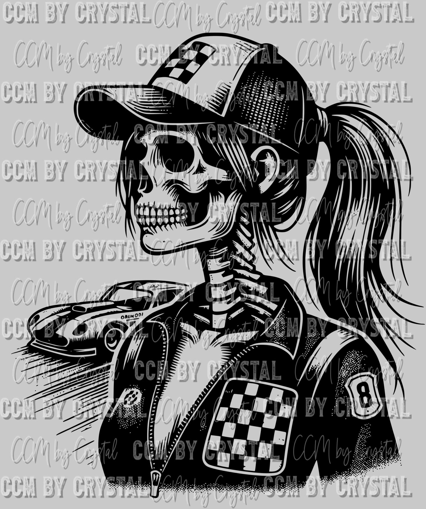 Living Life at the Track Pocket Racing Skellie Skeleton Ready to Press DTF Transfer Sublimation Transfer