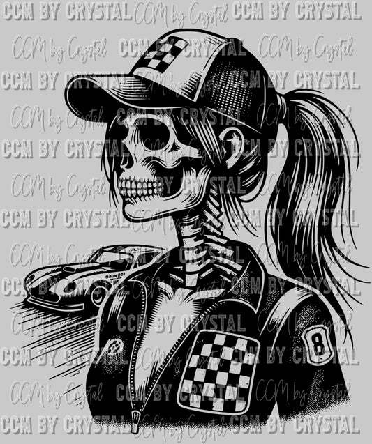 Living Life at the Track Pocket Racing Skellie Skeleton Ready to Press DTF Transfer Sublimation Transfer