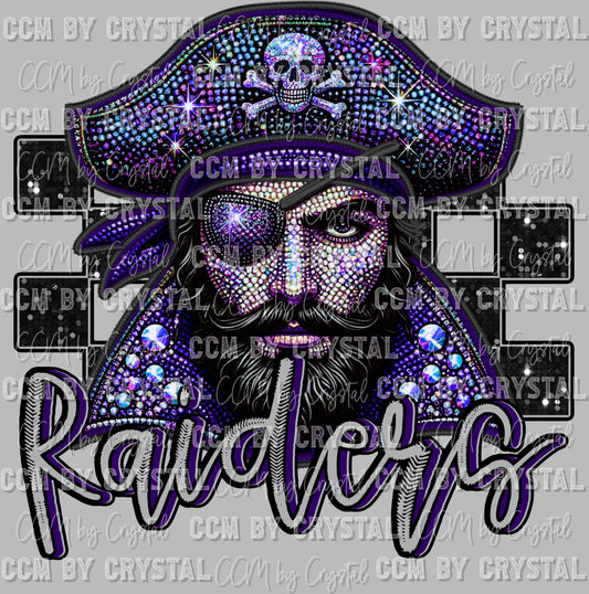 Raiders Mascot Faux Rhinestones Effect Ready to Press Transfer DTF Transfer Sublimation Transfer