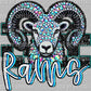 Rams Mascot Faux Rhinestone Effect Ready to Press Transfer DTF Transfer Sublimation Transfer