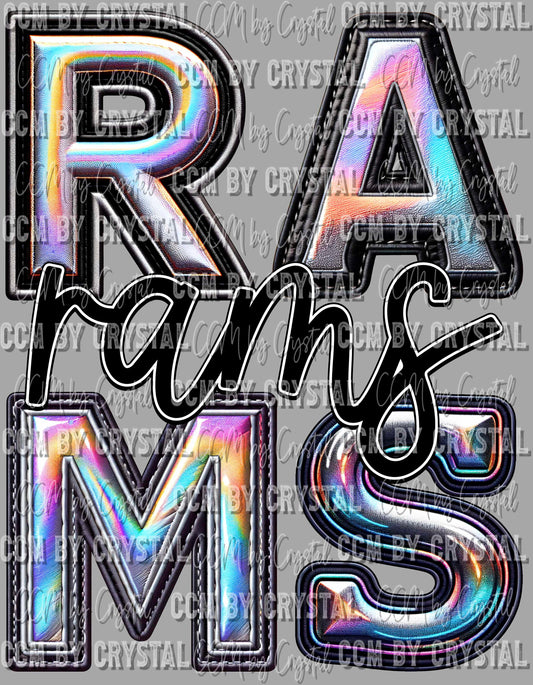 Rams Iridescent Mascot Ready to Press Transfer DTF Transfer Sublimation Transfer