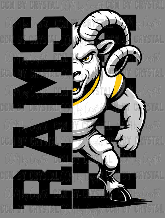 Rams Checkered Sports Mascot Ready to Press Transfer DTF Transfer Sublimation Transfer
