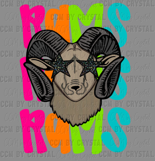 Colorful Rams Mascot Sports Ready to Press Transfer DTF Transfer Sublimation Transfer