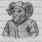 Rams Mascot Sketch Ready to Press Transfer DTF Transfer Sublimation Transfer