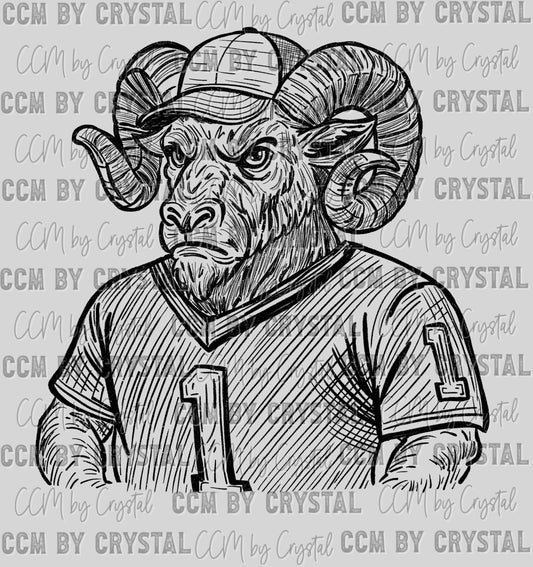 Rams Mascot Sketch Ready to Press Transfer DTF Transfer Sublimation Transfer