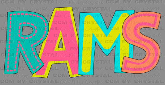 Colorful Rams Mascot Ready to Press Transfer DTF Transfer Sublimation Transfer