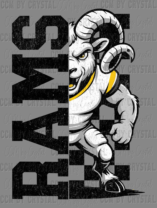 Rams Grunge Checkered Sports Mascot Ready to Press Transfer DTF Transfer Sublimation Transfer