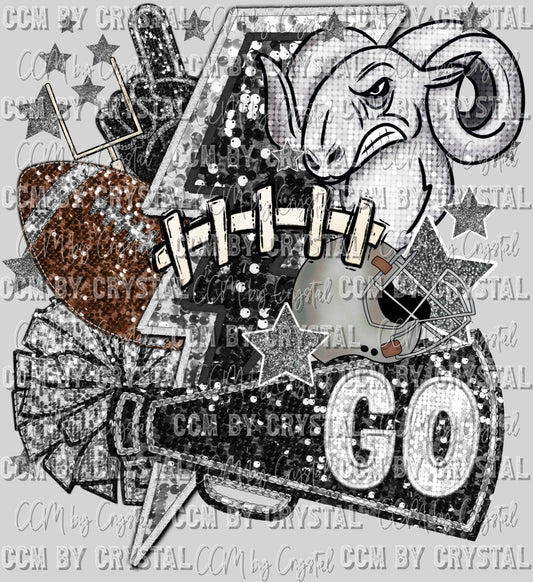 Rams Football Faux Sequins Faux Embroidery Ready to Press Transfer