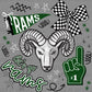 Let's Go Rams Green Mascot Sports Ready to Press Transfer DTF Transfer