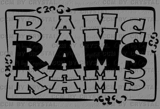 Rams Stacked Mascot Ready to Press Transfer DTF Transfer Sublimation Transfer