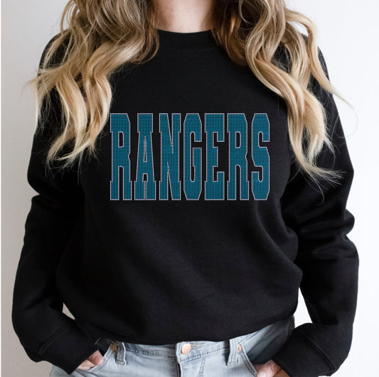 Rangers 11" Wide 2- Color Spangle Ready to Press Spangle Transfer Sparkle Bling