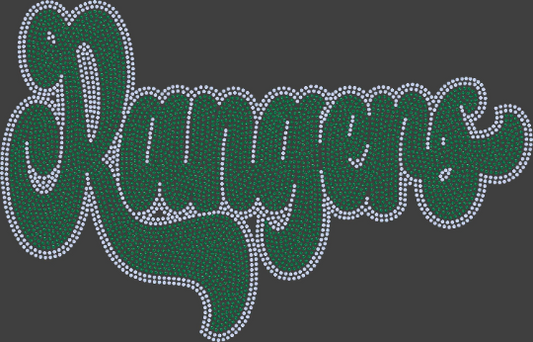 Rangers 2-Color Approximately 11" wide Spangle Transfer