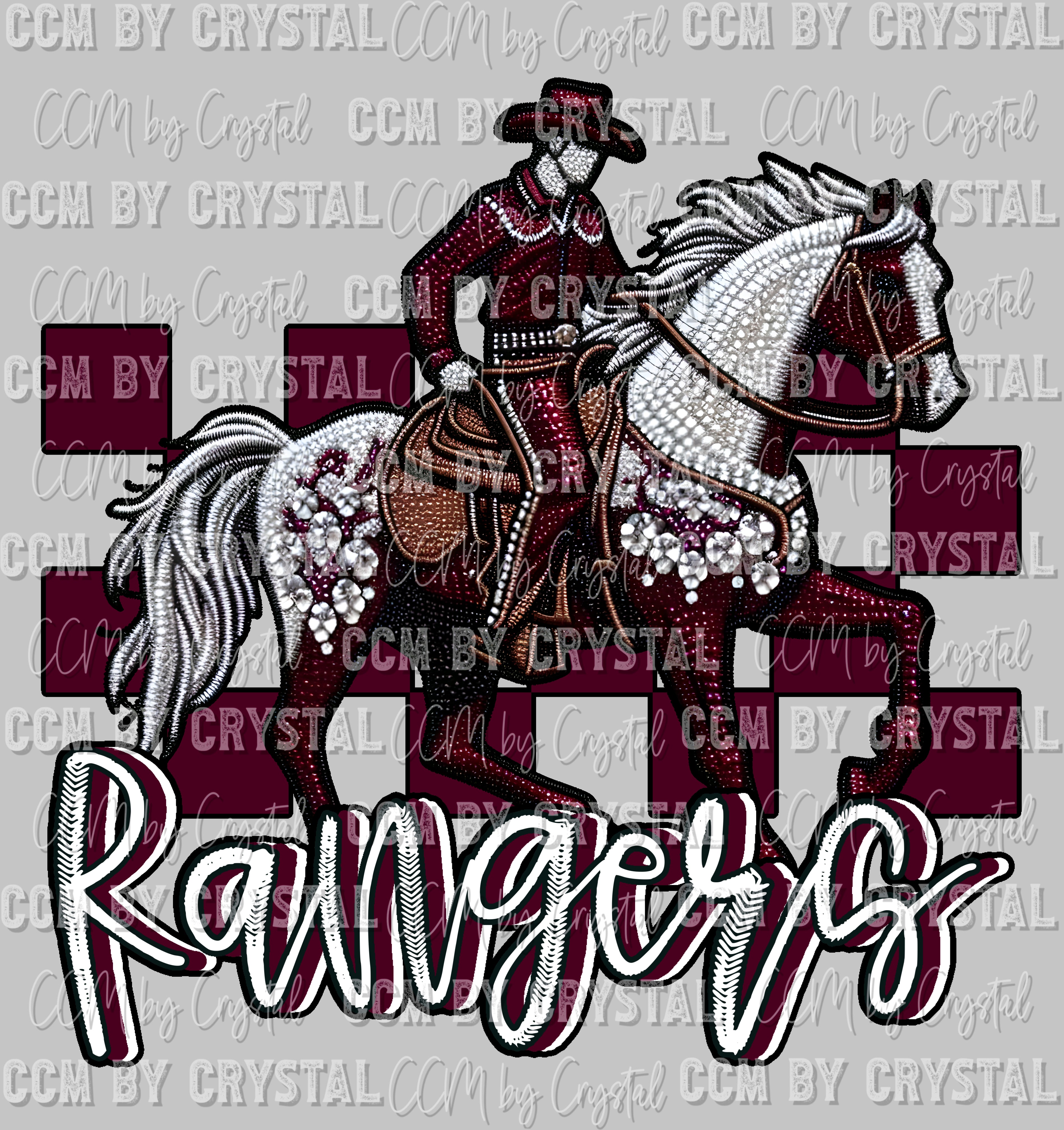 Rangers Mascot Faux Rhinestone Effect Ready to Press Transfer DTF Tran ...