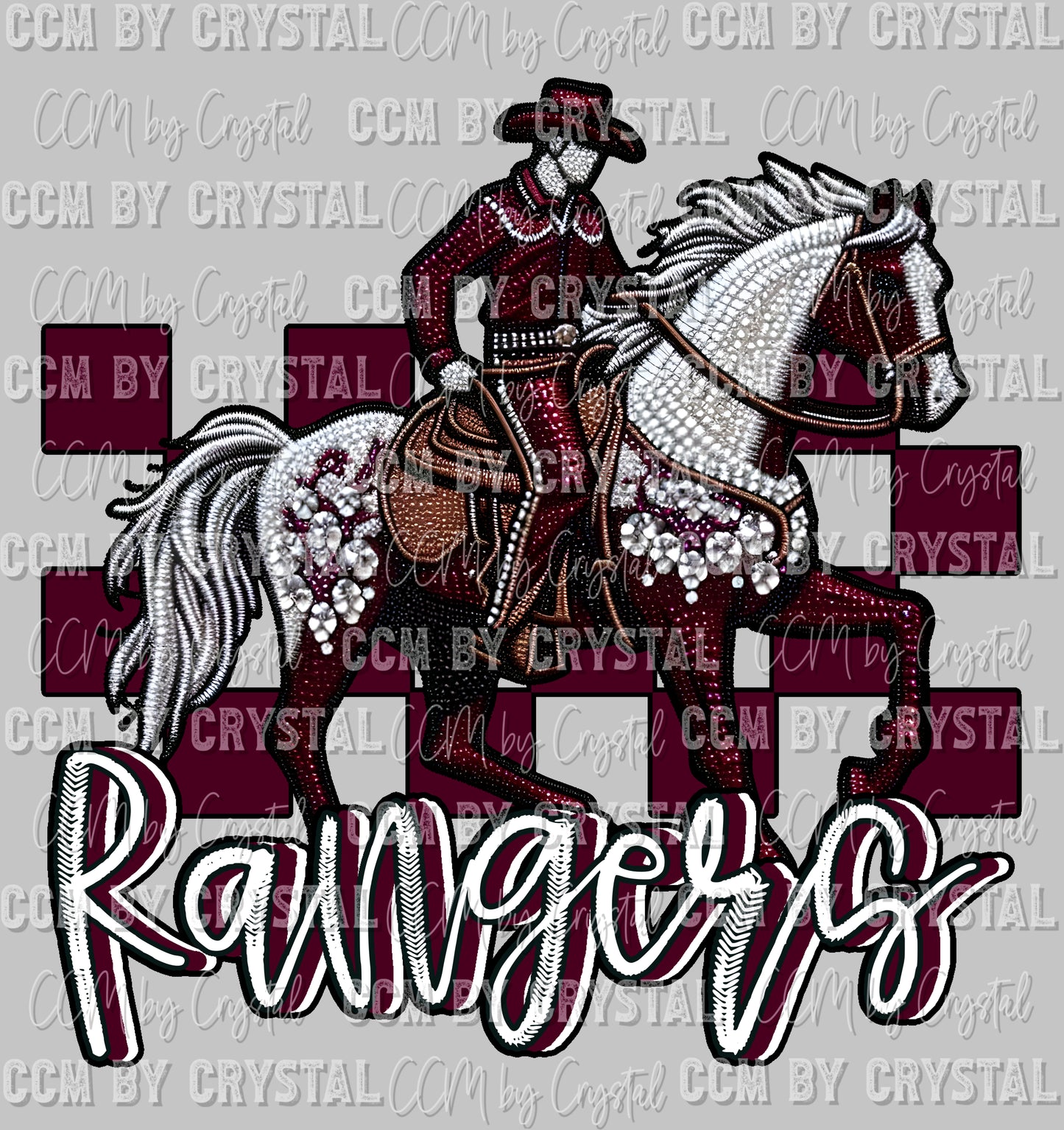 Rangers Mascot Faux Rhinestone Effect Ready to Press Transfer DTF Transfer Sublimation Transfer